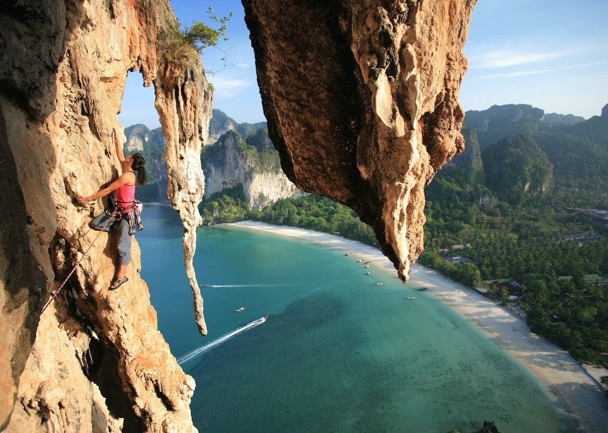 Rock climbing at Railay Beach, Thailand