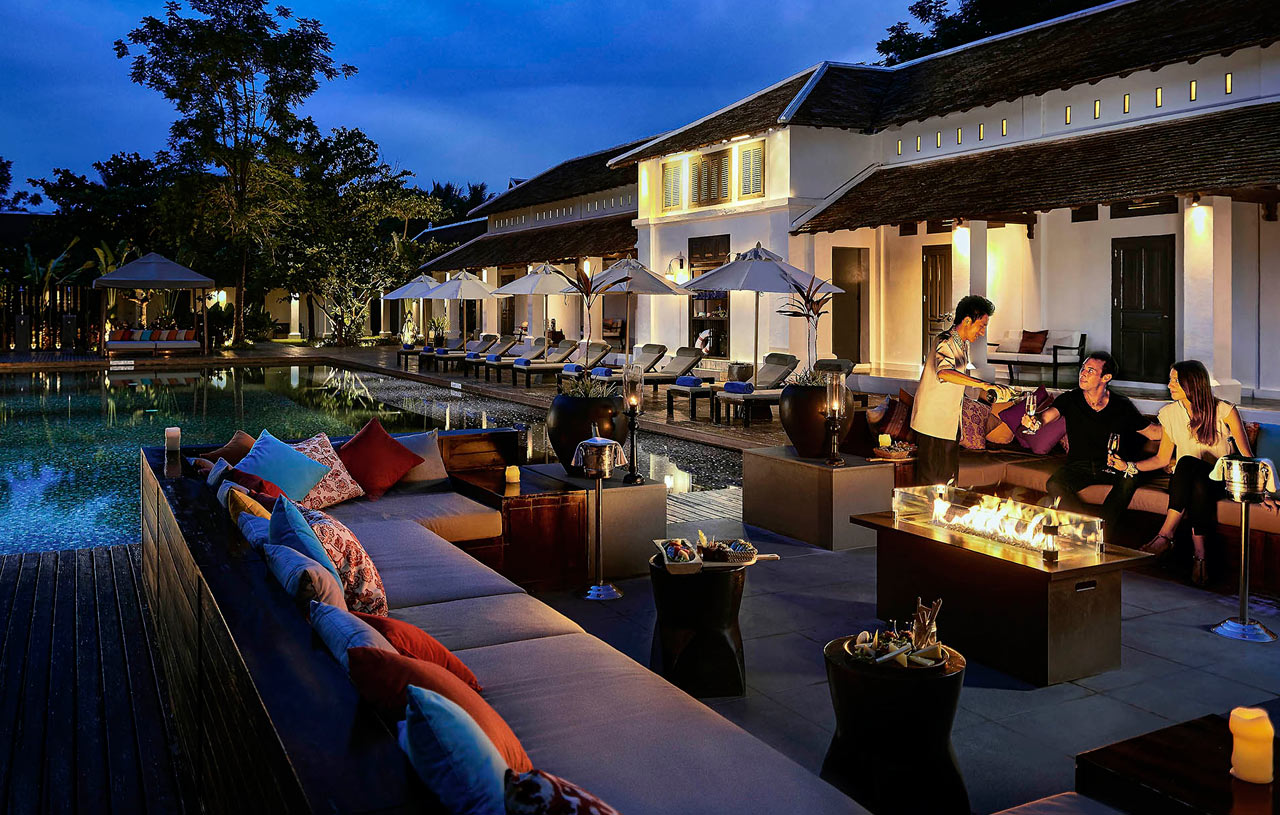 A luxurious suite at one of Luang Prabang's high-end hotels, offering stunning views and unparalleled comfort.