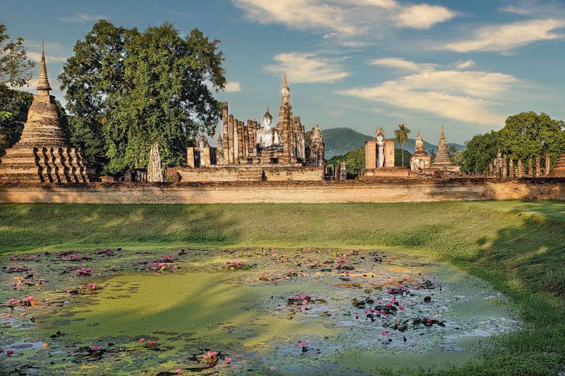 Ruins of temples and statues in Ayutthaya Historical Park