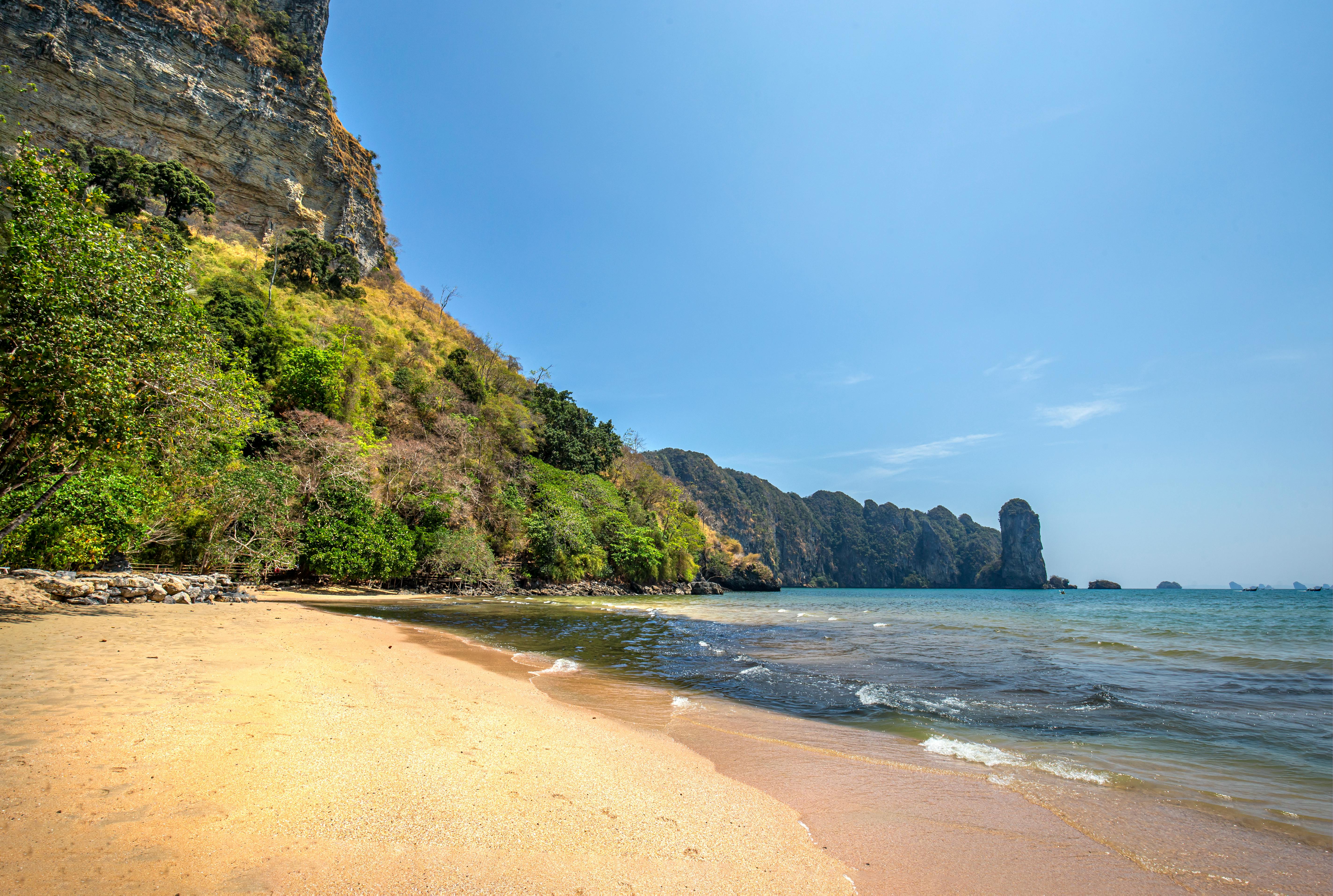 Scenic view of Railay Beach with limestone cliffs and turquoise water