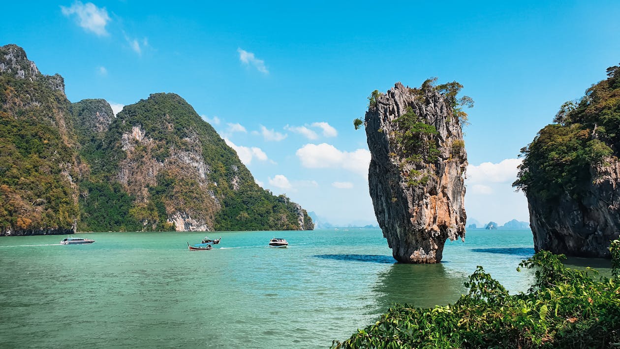 anoramic view of Phang Nga Bay in Thailand with limestone karsts