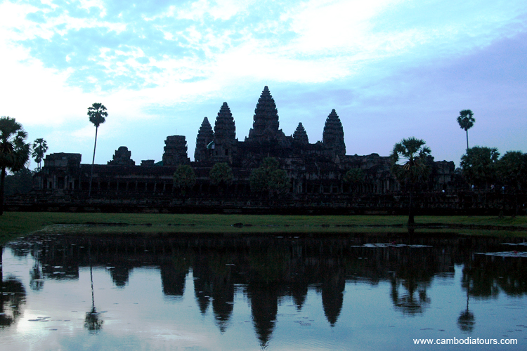 Photo of Angkor Wat temple complex in Cambodia at sunrise