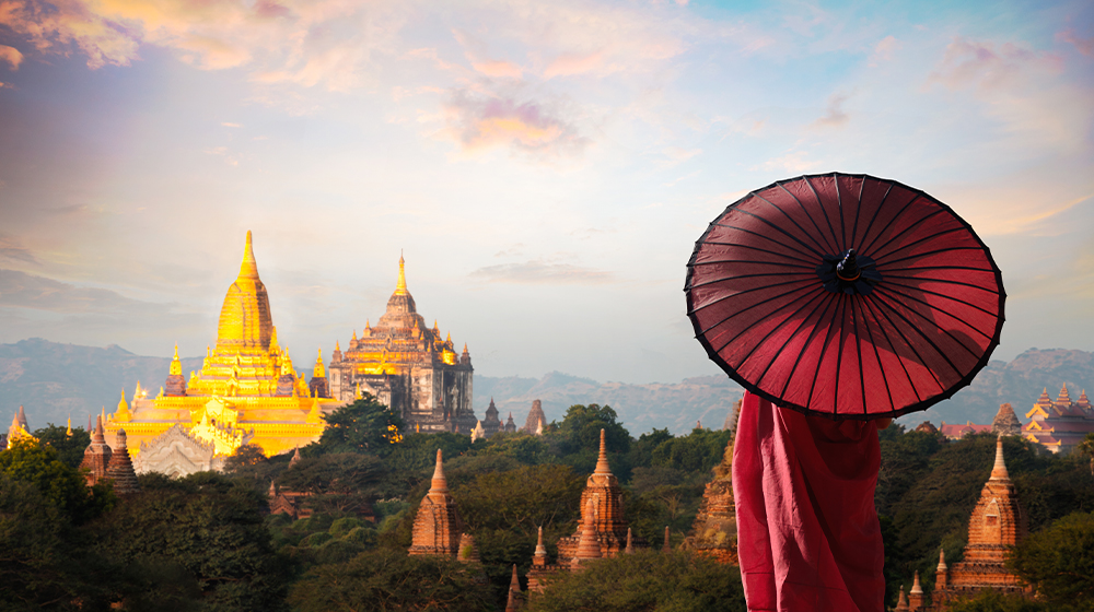 Bagan mesmerizes travelers with thousands of ancient temples rising above the plains, offering breathtaking sunrises and timeless glimpses into Myanmar’s spiritual heritage.