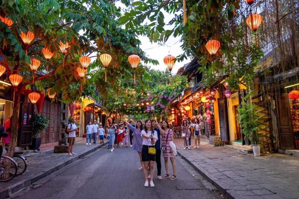Colorful lanterns illuminate the charming streets of Hoi An Ancient Town in Central Vietnam.