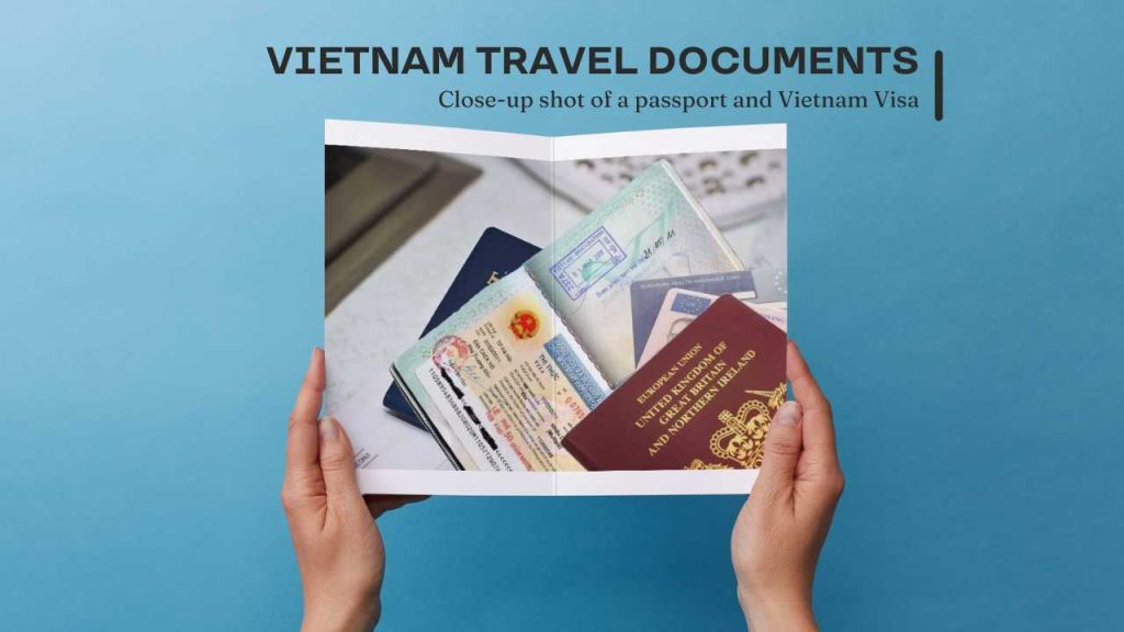 Close-up shot of a passport and vietnam visa